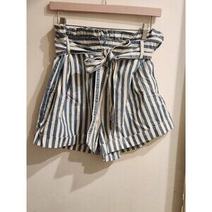 Forever 21 Women's Large 100% Cotton Nautical‎ Paper bag Striped Shorts